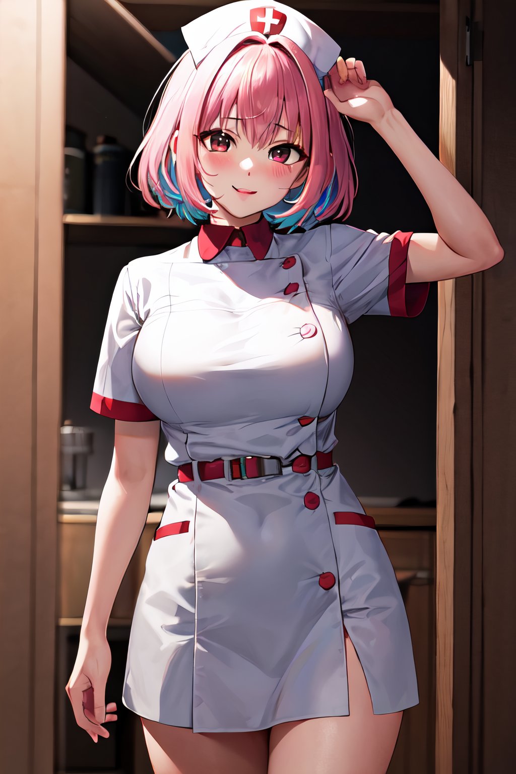 masterpiece, best quality, riamu, cowboy shot, nurse