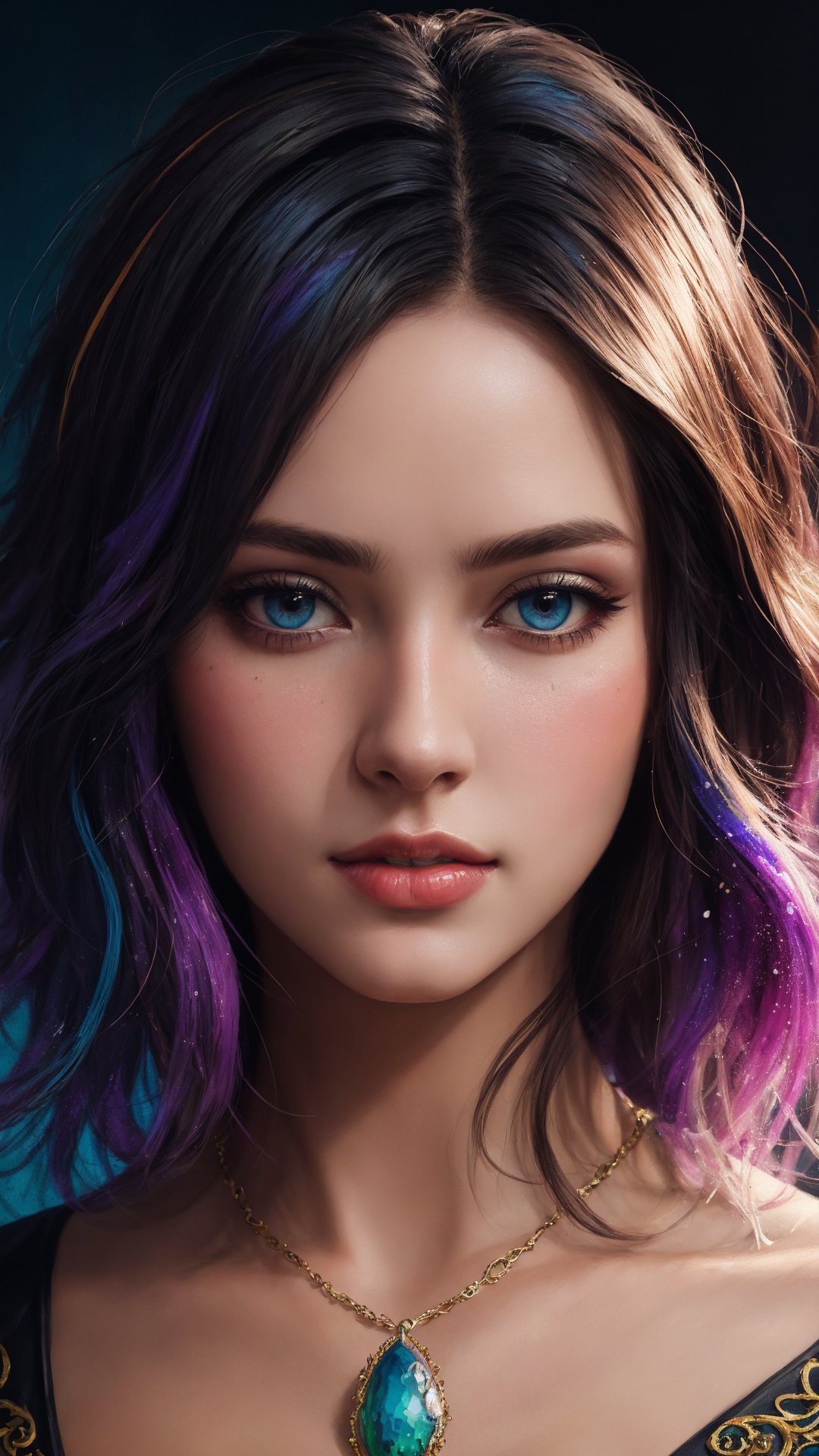 Colorful beautiful woman: a woman 18-years old,  messy hair,  oil painting,  nice perfect face with soft skinice perfect face,  blue yellow colors,  light purple and violet additions,  light red additions,  intricate detail,  splash screen,  8k resolution,  masterpiece,  cute face, artstation digital painting smooth veryBlack ink flow: 8k resolution photorealistic masterpiece: intricately detailed fluid gouache painting: by Jean Baptiste Mongue: calligraphy: acrylic: watercolor art,  professional photography,  natural lighting,  volumetric lighting maximalist photoillustration: by marton bobzert:,  complex,  elegant,  expansive,  fantastical