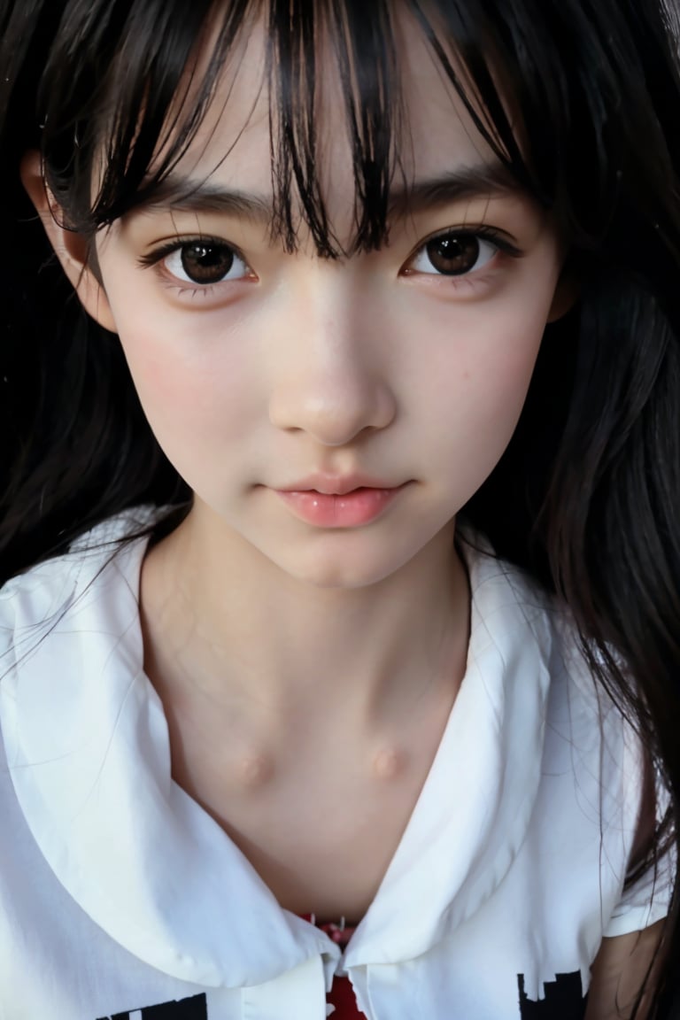 ((detailed facial features)), best quality, ultra high res, (photorealistic:1.4),a beautiful girl, [:(detailed face:1.2):0.2], (kawaii:1.2), (Slender jawline:0.6), (Adult face:0.5),(slender face:0.8),black twintwils ,solo,Natural face, Pelvis, middle breast, looking straight,(red iris:1.0),Random posture, thin Thighs, from front, slim, skinny,lolita, short stature, little girl,lolita,look at viewer,lens 135mm,f1.8,
