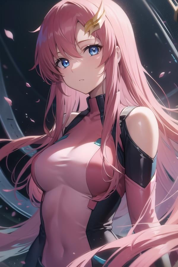 lacusclyne, <lora:lacusclyne:1>, lacus clyne, blue eyes, hair ornament, long hair, wave hair ornament, pink hair,BREAK bodysuit, pilot suit, pink bodysuit, science fiction,BREAK outdoors, city,BREAK looking at viewer, BREAK <lora:GoodHands-vanilla:1>, (masterpiece:1.2), best quality, high resolution, unity 8k wallpaper, (illustration:0.8), (beautiful detailed eyes:1.6), extremely detailed face, perfect lighting, extremely detailed CG, (perfect hands, perfect anatomy),