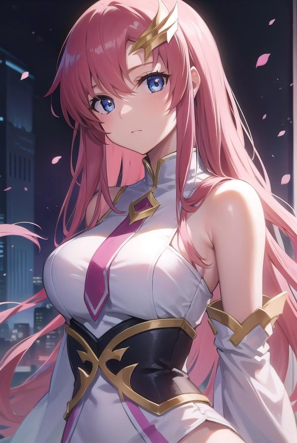 lacusclyne, <lora:lacusclyne:1>, lacus clyne, blue eyes, hair ornament, long hair, wave hair ornament, pink hair,BREAK bare shoulders, detached sleeves, dress, groin outline, high collar, pelvic curtain, pinching sleeves, tareme, thighs, wave hair ornament, white dress, white sleevesBREAK outdoors, city,BREAK looking at viewer, BREAK <lora:GoodHands-vanilla:1>, (masterpiece:1.2), best quality, high resolution, unity 8k wallpaper, (illustration:0.8), (beautiful detailed eyes:1.6), extremely detailed face, perfect lighting, extremely detailed CG, (perfect hands, perfect anatomy),