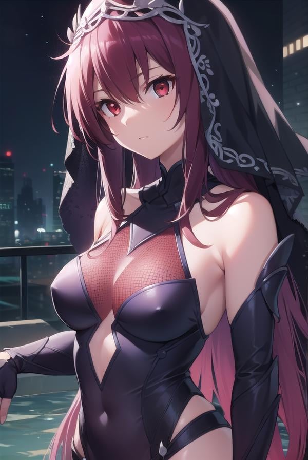 scathach, <lora:scathachtest:1>, scathach, long hair, purple hair, (red eyes:1.5),BREAK armor, bodysuit, pauldrons, purple bodysuit, shoulder armor, thighs, veil, purple veil,BREAK outdoors, city,BREAK looking at viewer, BREAK <lora:GoodHands-vanilla:1>, (masterpiece:1.2), best quality, high resolution, unity 8k wallpaper, (illustration:0.8), (beautiful detailed eyes:1.6), extremely detailed face, perfect lighting, extremely detailed CG, (perfect hands, perfect anatomy),