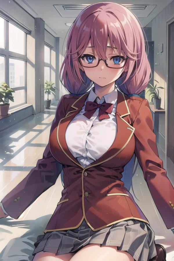 airisakura, <lora:airisakura-lora-nochekaiser:1>,airi sakura, blue eyes, glasses, long hair, pink hair, (low twintails:1.5),BREAK glasses, advanced nurturing high school uniform, blazer, red blazer, bow, bowtie, collared shirt, jacket, long sleeves, pleated skirt, school uniform, shirt, shoes, skirt, white shirt, white skirt, white socks,BREAK looking at viewer, full body,BREAK indoors, classroom,BREAK <lyco:GoodHands-beta2:1>, (masterpiece:1.2), best quality, high resolution, unity 8k wallpaper, (illustration:0.8), (beautiful detailed eyes:1.6), extremely detailed face, perfect lighting, extremely detailed CG, (perfect hands, perfect anatomy),