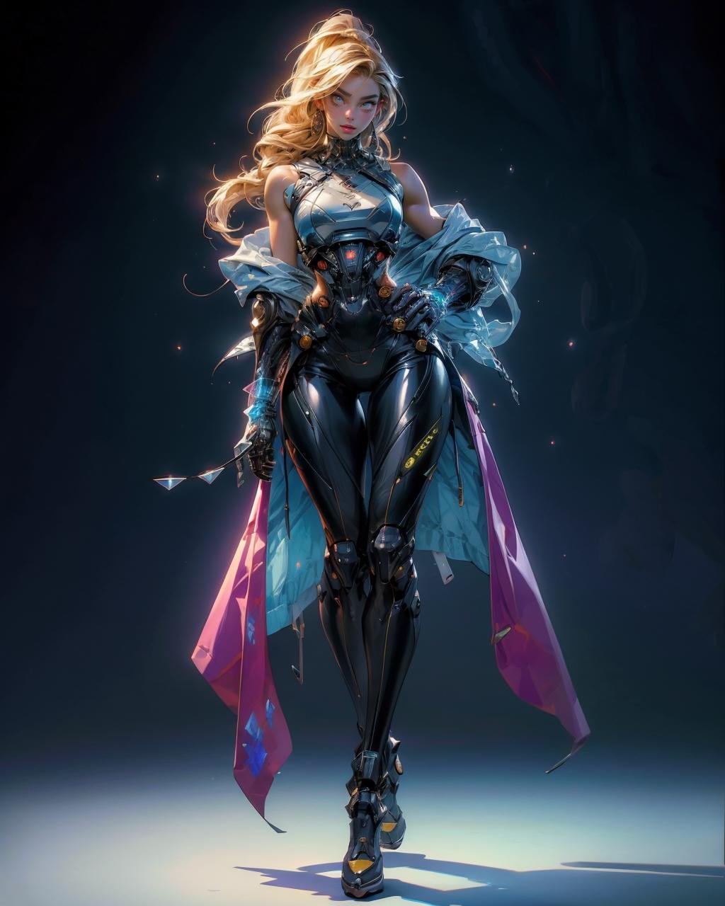 (full body:1.4), 1girl, beautiful face, detailed face, (look at viewer, solo focus:1.4),cornrows,huge breast,rainbow, futuristic clothes,big pelvic,pantyhose,highheels,in studio background,(realistic skin_details, eye focus, sharp focus, masterpiece,best quality, finely detailed,extremely detailed, realistic detail,clear_image,realistic, high_resolution,distinct_image:1.4) 