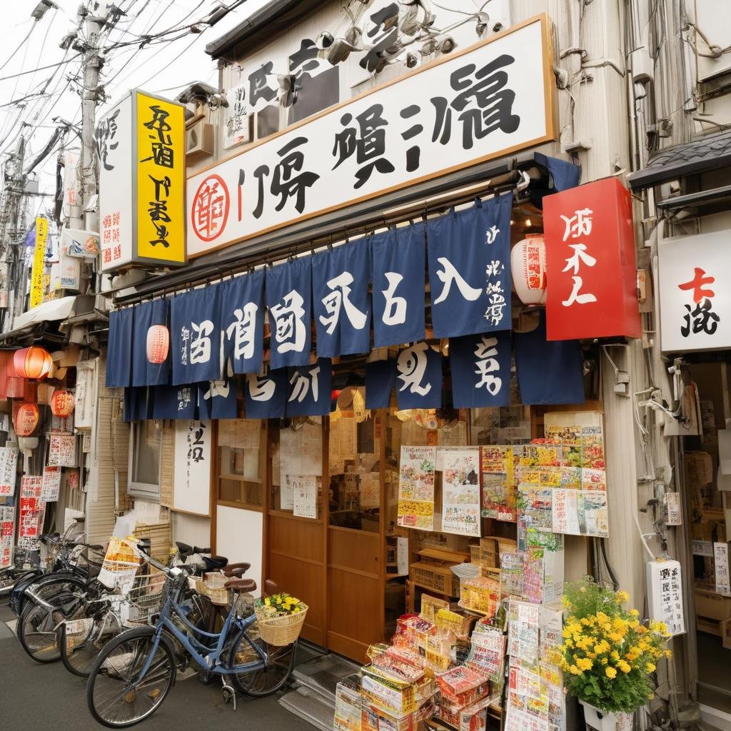 masterpiece, best quality, ultra-detailed, illustration,sakaba, storefront, japan, scenery, sign, outdoors, flower, shop, window, building, door, day, plant, lamppost, power lines, city, bicycle, realistic, photo background, photo (medium) <lora:taisyu_sakaba_tentou_SDXL_V1:1>