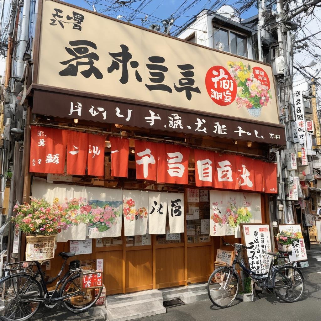 masterpiece, best quality, ultra-detailed, illustration,sakaba, storefront, japan, scenery, sign, outdoors, flower, shop, window, building, door, day, plant, lamppost, power lines, city, bicycle, realistic, photo background, photo (medium) <lora:taisyu_sakaba_tentou_SDXL_V1:1>