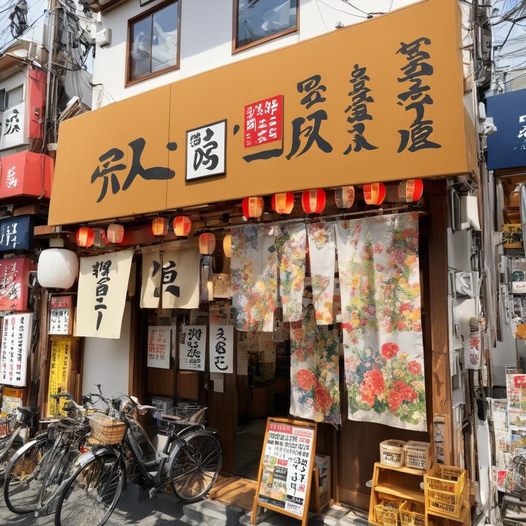 masterpiece, best quality, ultra-detailed, illustration,sakaba, storefront, japan, scenery, sign, outdoors, flower, shop, window, building, door, day, plant, lamppost, power lines, city, bicycle, realistic, photo background, photo (medium) <lora:taisyu_sakaba_tentou_SDXL_V1:1>