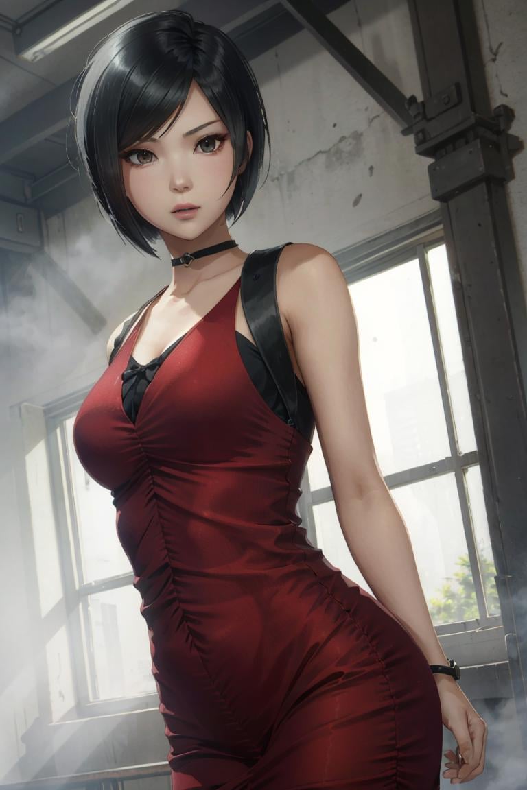 AdaWongRE, (1girl:1.11), red dress, short hair,  <lora:AdaWongRE:0.7>