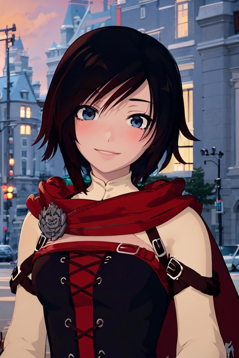 ((masterpiece,best quality)),  absurdres, <lora:Ruby_RWBY_Anime_MoreTagsAbsorbed:0.9>, Ruby_RWBY,  upper body, detailed eyes, blushing, cute, smiling,