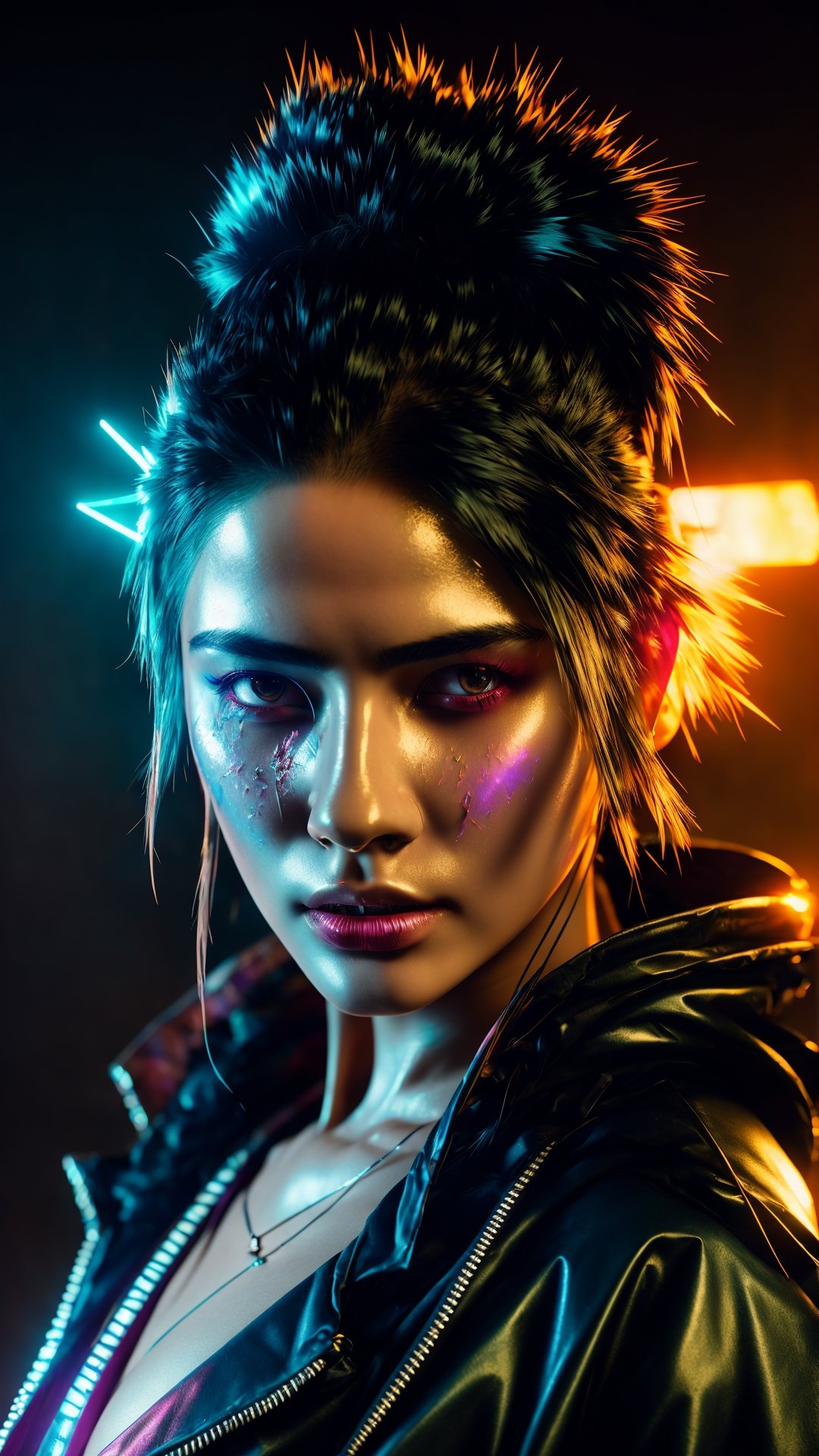 nft style, cyberpunk hedgehog , beautiful eyes, shaved side haircut ,hyper detail, cinematic lighting, magic , by Okuda San Miguel, spray splatter, with neon smoke, portrait, synthwave, hyper detailed, intricate, kaleidoscope, extremely beautiful, cinematic lighting, photo realistic,by mandy jurgens