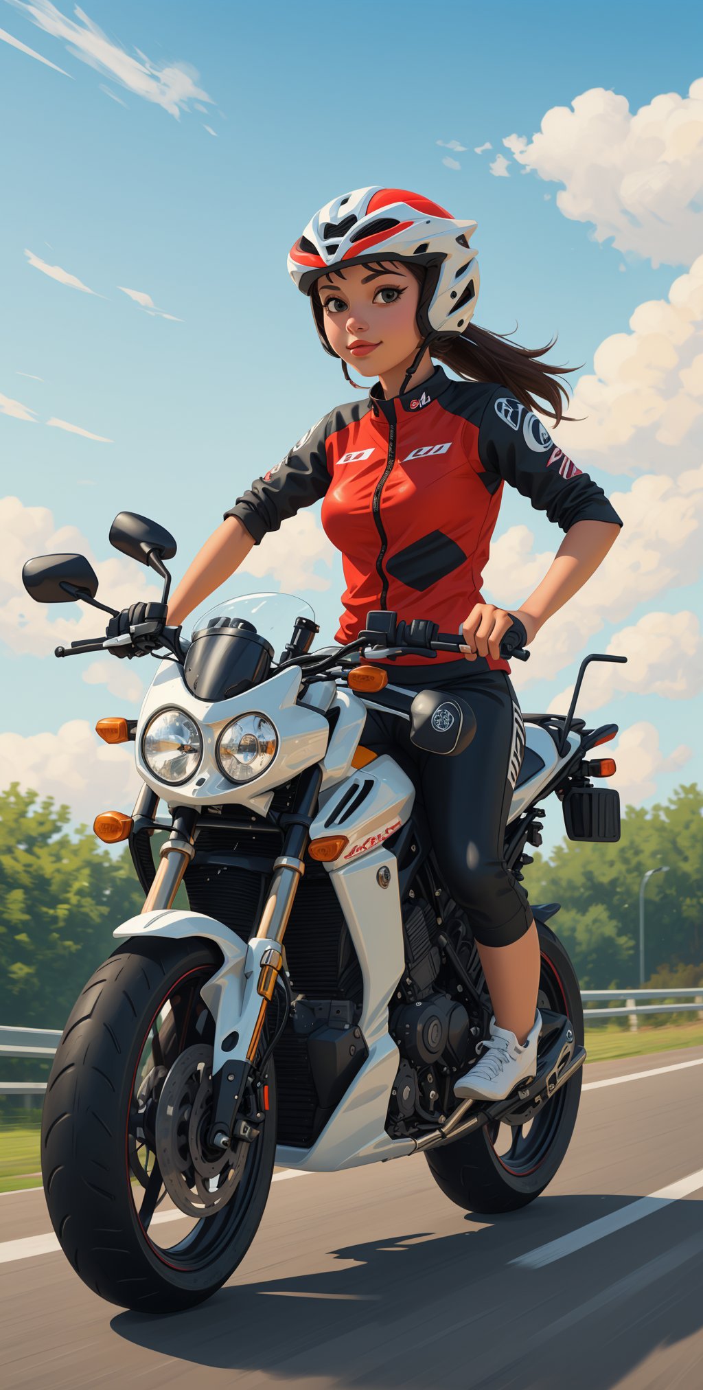 ((best quality)),((masterpiece)),very beautiful girl riding on sport motorbike,high speed,