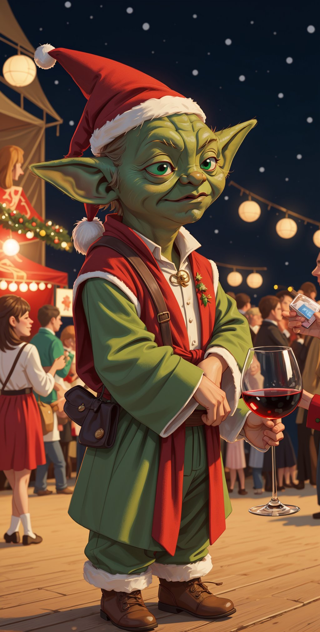 masterpiece,best quality,yoda,Christmas Hat,Holiday,Wine,Festival,,