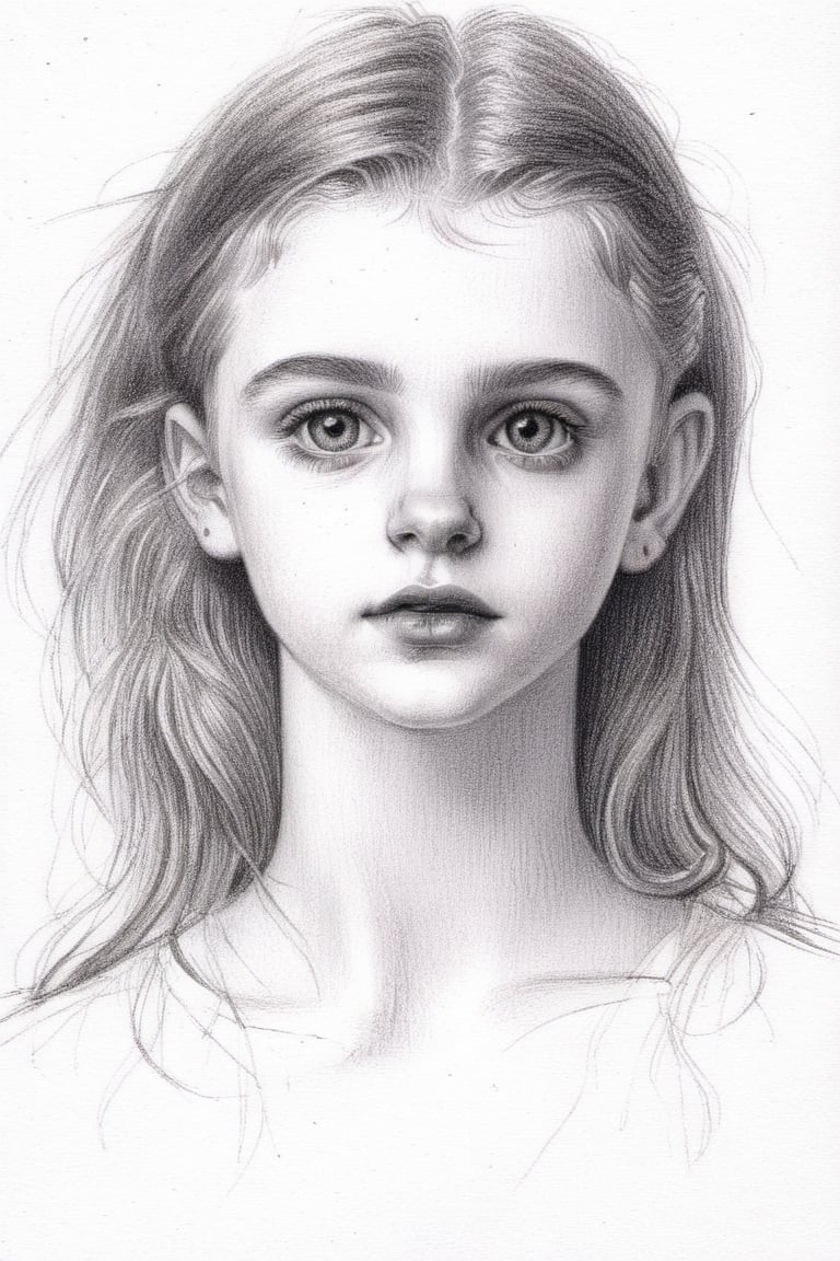 Pencil draw of a young girl on paper