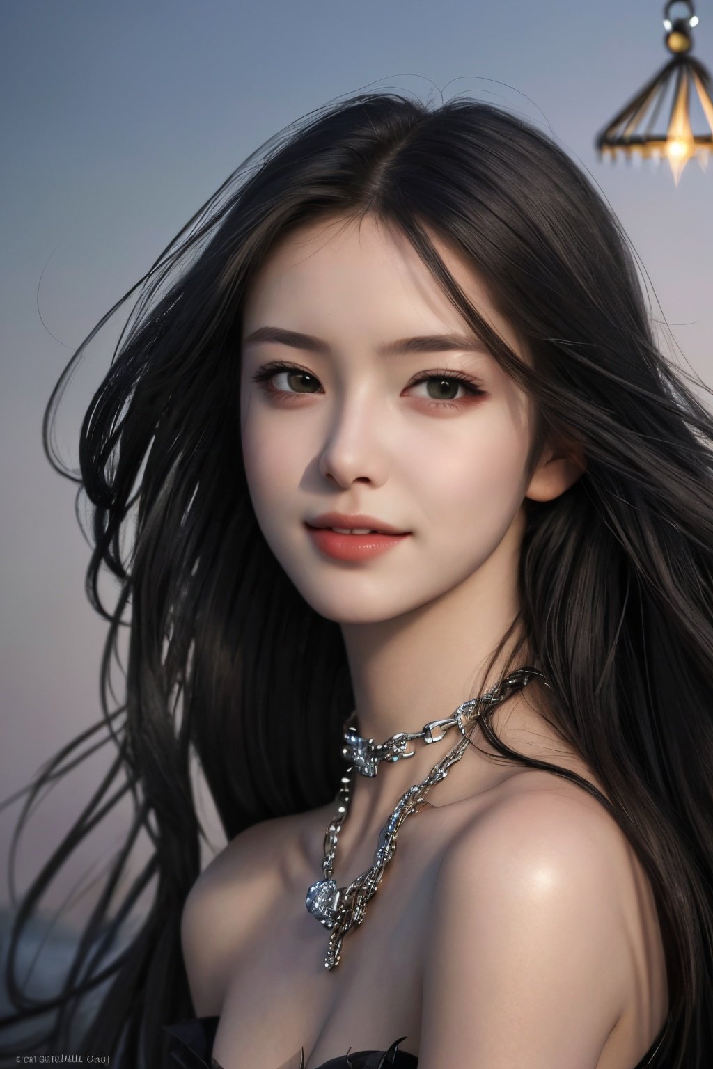 1girl,solo,looking at viewer,Best quality,masterpiece,ultra high res,(photorealistic:1.4),(extremely detailed CG unity 8k wallpaper), (masterpiece), (best quality), (ultra-detailed), (best illustration), (best shadow), (an extremely delicate and beautiful), dynamic angle, floating, finely detail, (bloom), (shine), glinting stars, classic, (painting), 1girl, slave, (black_dress), (very_long_black_hair), diamond and glaring eyes, ((beautiful detailed cold face)), tears, smile, medium_chest, star hair ornament, dishevelled hair, (floating feathers), black feathers, (collar), ((cage)), ((Chains)), moon, mist, starryNebula, 1girl,solo,looking at viewer,Best quality,masterpiece,ultra high res,(photorealistic:1.4)