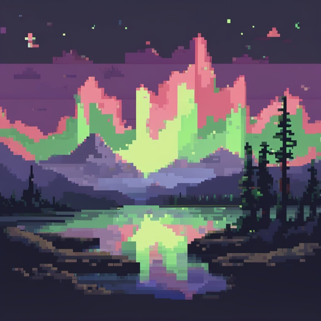 aurora borealis, minimalist, (pixel:0.8), flat
,pixel style