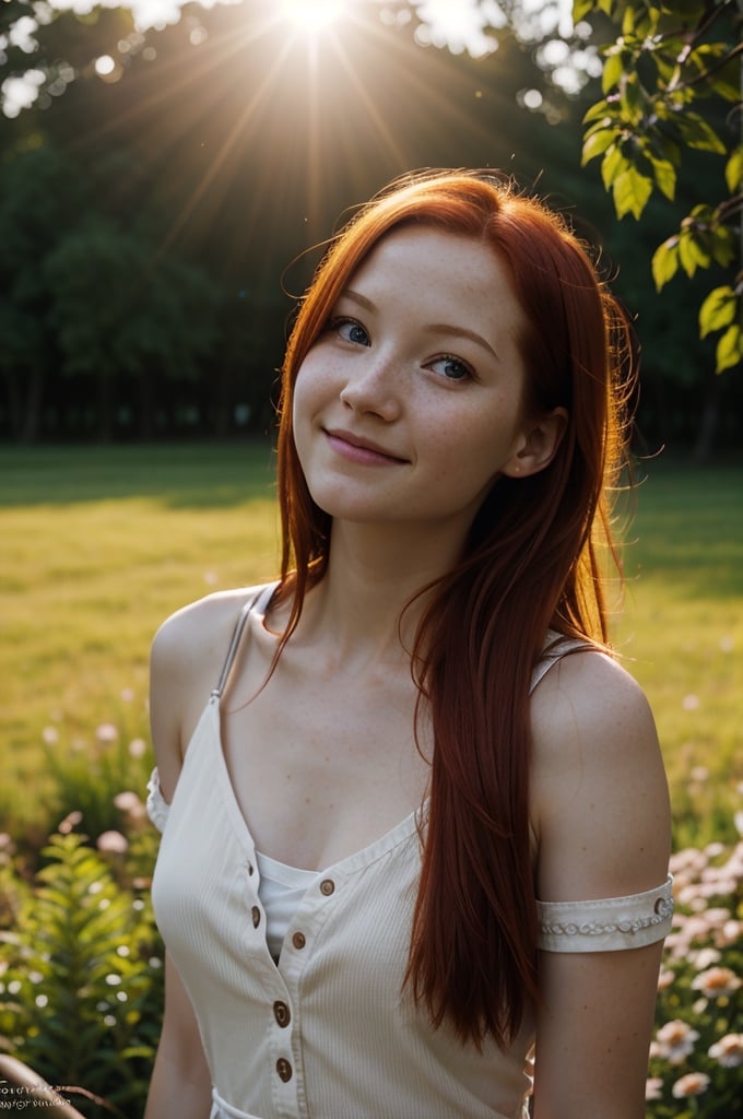 cinematic photo breathtaking photograph, Sunlight, Enticing Ginny Weasley of Happiness, Weaver, Sony A9 II, split lighting . award-winning, professional, highly detailed . 35mm photograph, film, bokeh, professional, 4k, highly detailed, confused, looking around scared