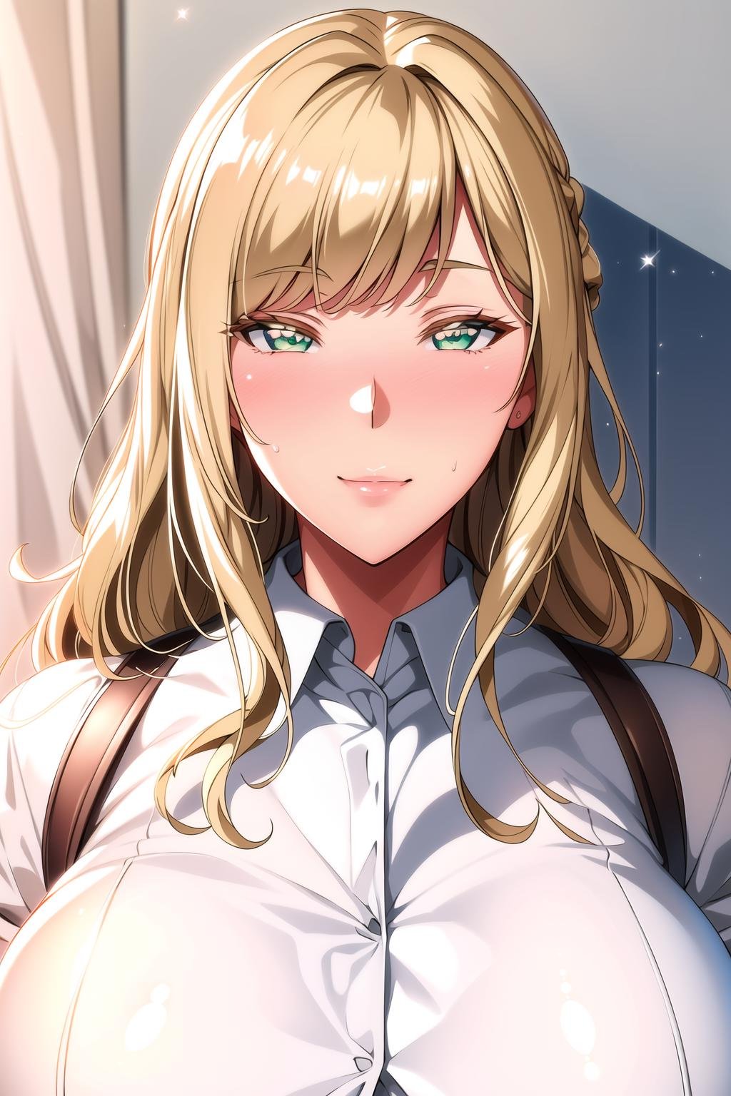 Simple_White_Background,school_uniform,White collared shirt, pleated skirt, red_bowtie,<lora:LouisaRichter-V1:0.7>,blonde hair ,green eyes,bangs,<lora:Mariana_Luciano_NON_VIRGIN-KK77-V1:0.3>,<lora:more_details:0.1>,1 girl, 20yo,Young female,Beautiful Finger,Beautiful long legs,Beautiful body,Beautiful Nose,Beautiful character design, perfect eyes, perfect face,expressive eyes,perfect balance,looking at viewer,(Focus on her face),closed mouth, (innocent_big_eyes:1.0),Light_Smile,official art,extremely detailed CG unity 8k wallpaper, perfect lighting,Colorful, Bright_Front_face_Lighting,shiny skin, (masterpiece:1.0),(best_quality:1.0), ultra high res,4K,ultra-detailed,photography, 8K, HDR, highres, absurdres:1.2, Kodak portra 400, film grain, blurry background, bokeh:1.2, lens flare, (vibrant_color:1.2),professional photograph, (Beautiful,large_Breasts:1.4), (beautiful_face:1.5),(narrow_waist), 