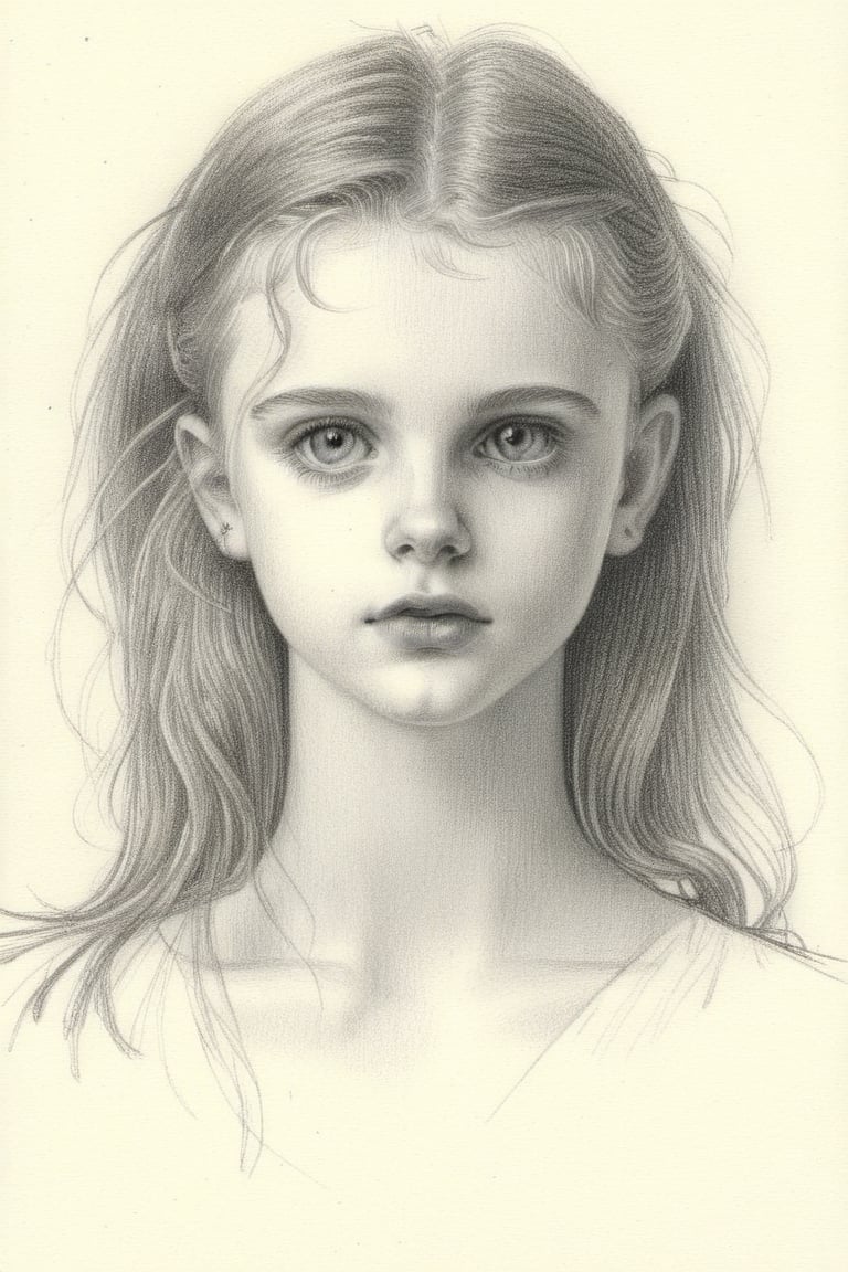 Pencil draw of a young girl on paper