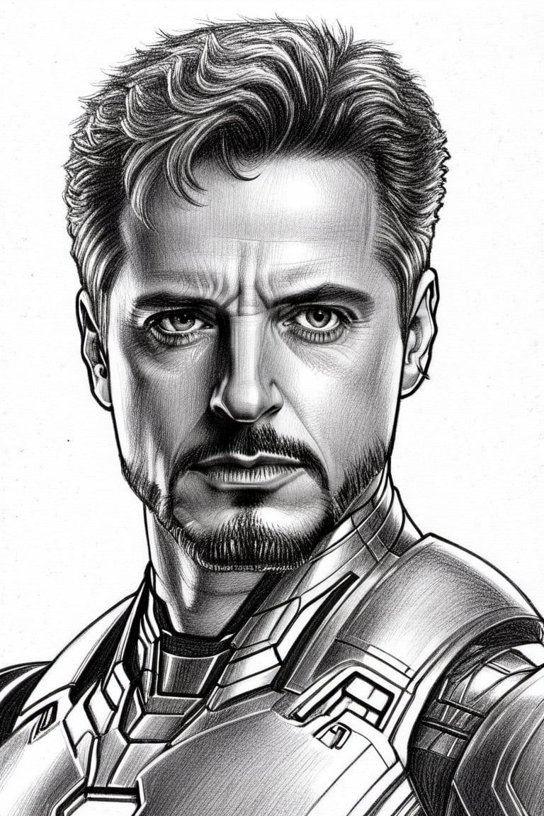 a pencil drawing of  iron man