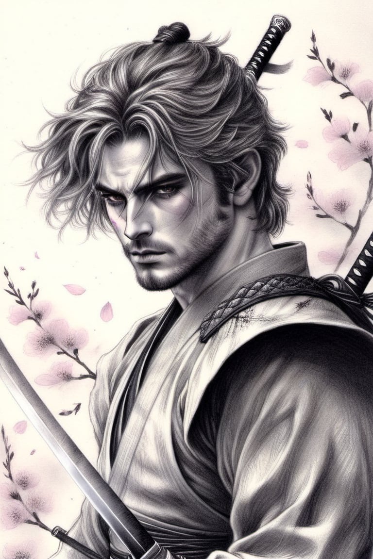 Samurai warrior, steel katana in hand, engaged in a fierce battle, BREAK chaotic battlefield, fallen adversaries, cherry blossom petals fluttering in the wind, BREAK Intense, adrenaline-fueled, BREAK Pencil drawing, detailed and realistic, BREAK Dramatic shadows and highlights, chiaroscuro effect, BREAK Dynamic angle, close-up view, BREAK Exceptionally detailed, ultra-resolution."

Please note that in the final prompt, the term 'BREAK' is removed to keep it clean and without labels: "Samurai warrior, steel katana in hand, engaged in a fierce battle, chaotic battlefield, fallen adversaries, cherry blossom petals fluttering in the wind. Intense, adrenaline-fueled. Pencil drawing, detailed and realistic. Dramatic shadows and highlights, chiaroscuro effect. Dynamic angle, close-up view. Exceptionally detailed, ultra-resolution