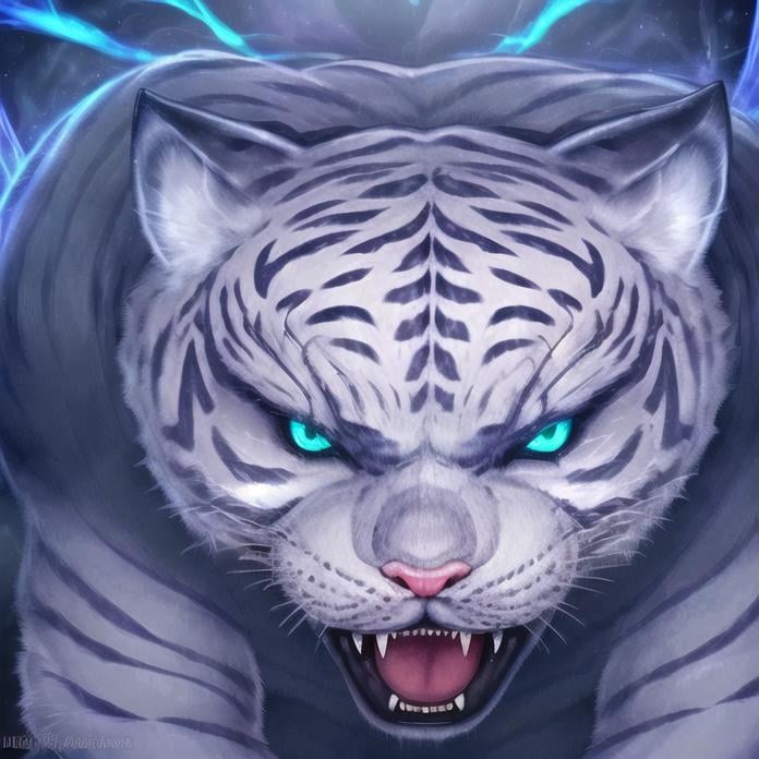 glowing, fangs, open mouth, tiger, no humans, glowing eyes, looking at viewer, blue eyes, white fur, teeth, furry, animal, solo, ((masterpiece)), (((best quality))), ((ultra-detailed)), ((illustration)), finely detail, extremely detailed CG unity 8k, highres, beautiful detailed eyes, finely detail, beautiful detailed eyes