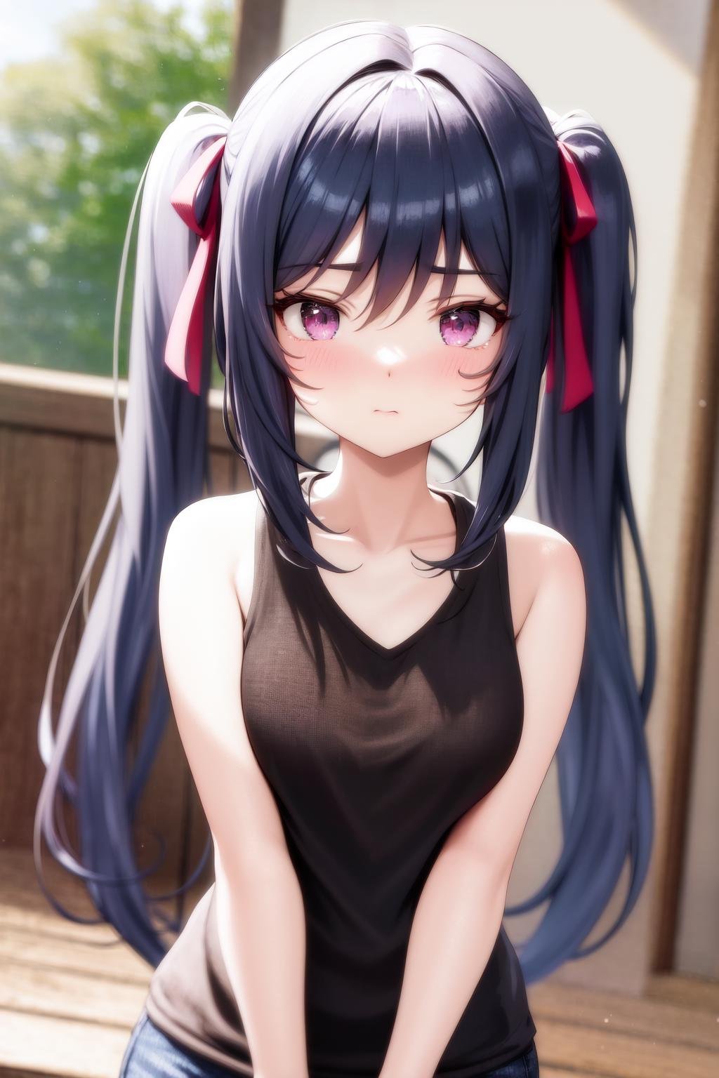 masterpiece, best quality, highres,  1girl zenovia marden twintails hair ribbon <lora:zenovia_marden_no_outfit_backup:1> tank top