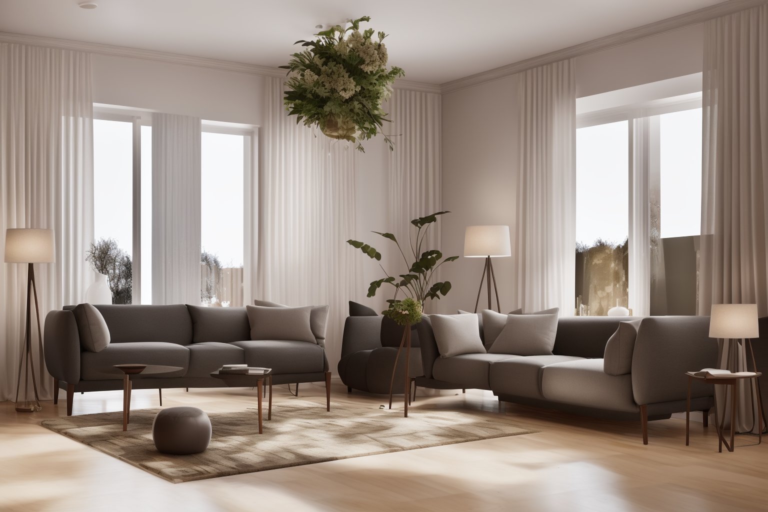 interior, a living room with a couch, chair, table and windows with curtains on them and a chandelier hanging from the ceiling, Enguerrand Quarton, vray render, a digital rendering, photorealisminterior, flower, indoors, tree, no humans, window, chair, table, plant, curtains, scenery, couch, wooden floor, vaseStep into the realms of an 8k masterpiece wallpaper, a nexus of ultra-detail, high resolution, and impeccable shadow play. Rendered in digital illustration, it bears a semblance to the works of Yoko Honda. Set against the backdrop of a Nayuta Nordic Modern Interior Design room, the scene features a chair, a vase flaunting a white flower, a table, swaying curtains, a luxurious couch, a lamp placed near a window, a cup, a spread-out book, and a vibrant plant. The color temperature bathes the room in golden hues, adding to its charm. In the absence of humans, the setting resonates with profound stillness. Ray tracing, photon mapping, and radiosity merge seamlessly with professional lighting to create an ethereal atmosphere  <lora:interior02_SDLife_Chiasedamme_v2.0:0.8>
