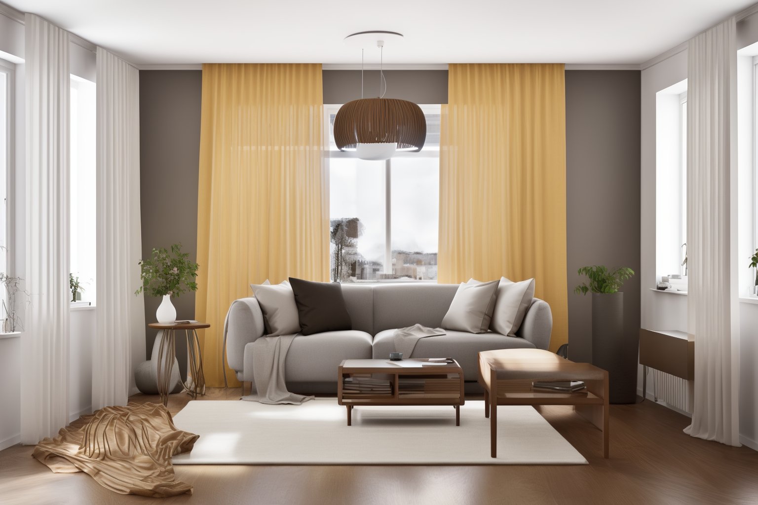 interior, a living room with a couch, chair, table and windows with curtains on them and a chandelier hanging from the ceiling, Enguerrand Quarton, vray render, a digital rendering, photorealisminterior, flower, indoors, tree, no humans, window, chair, table, plant, curtains, scenery, couch, wooden floor, vaseStep into the realms of an 8k masterpiece wallpaper, a nexus of ultra-detail, high resolution, and impeccable shadow play. Rendered in digital illustration, it bears a semblance to the works of Yoko Honda. Set against the backdrop of a Nayuta Nordic Modern Interior Design room, the scene features a chair, a vase flaunting a white flower, a table, swaying curtains, a luxurious couch, a lamp placed near a window, a cup, a spread-out book, and a vibrant plant. The color temperature bathes the room in golden hues, adding to its charm. In the absence of humans, the setting resonates with profound stillness. Ray tracing, photon mapping, and radiosity merge seamlessly with professional lighting to create an ethereal atmosphere  <lora:interior02_SDLife_Chiasedamme_v2.0:0.8>