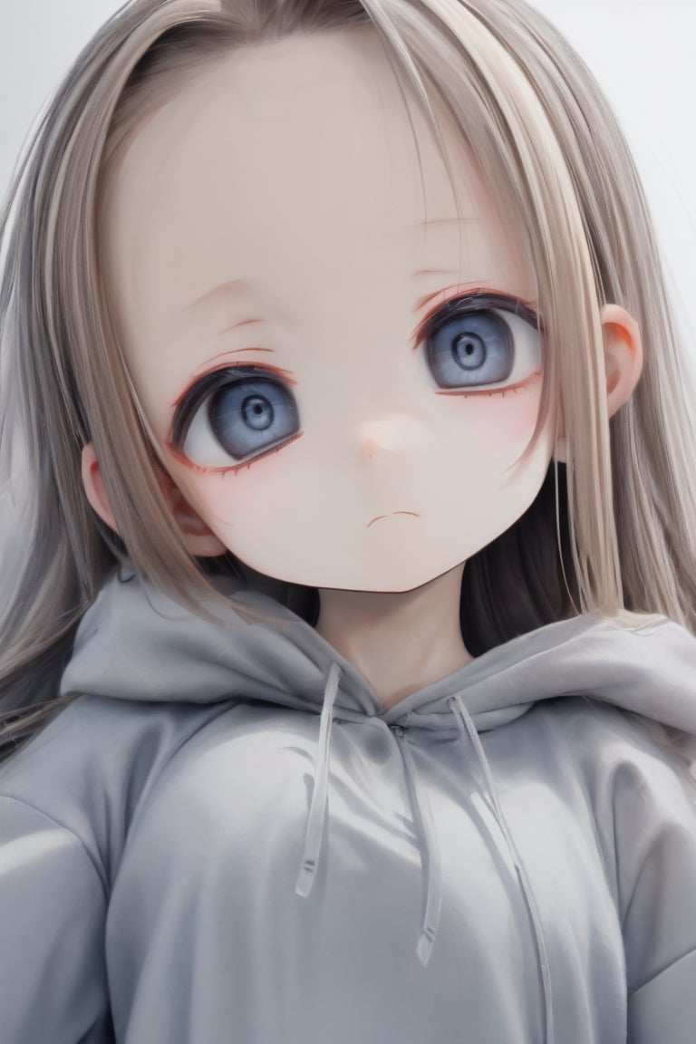 little girl,loli,solo,close-up,flat chest,(blonde hair:1.2),long hair,(hairline:1.4),(puffy hair:1.2),wavy hair,black eyes,half-closed eyes,sleeply,(expressionless:1.2),unconscious,hollow,oversize hooded Sweatshirt,