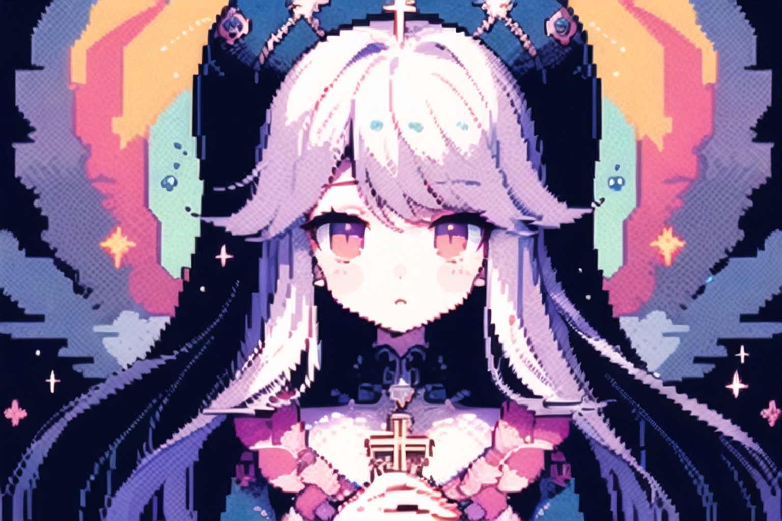 yhya no no no kagodeadanihi no karana video wallpaper, in the style of mystical portraits, kawaii art, eve ventrue, religious subjects, i can't believe how beautiful this is, aquirax uno, li-core,pixel art,像素