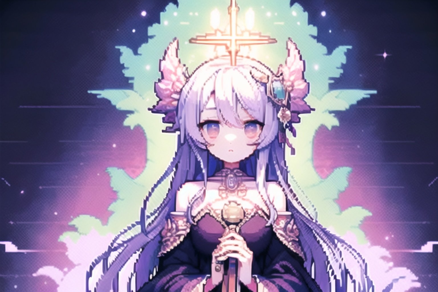 yhya no no no kagodeadanihi no karana video wallpaper, in the style of mystical portraits, kawaii art, eve ventrue, religious subjects, i can't believe how beautiful this is, aquirax uno, li-core,pixel art,像素