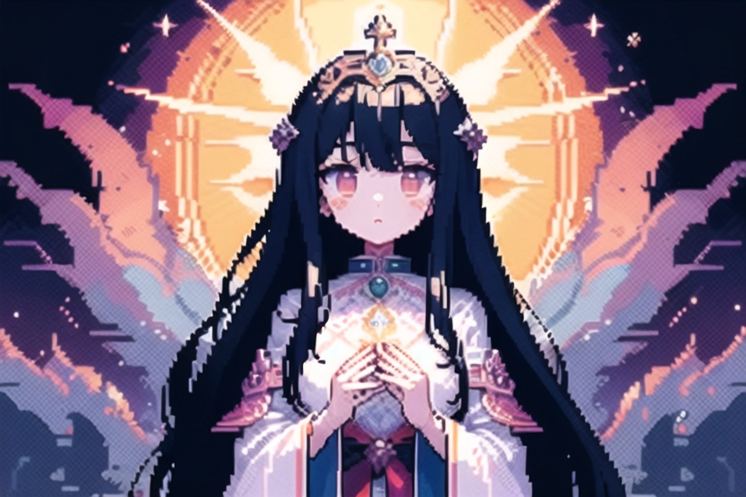 yhya no no no kagodeadanihi no karana video wallpaper, in the style of mystical portraits, kawaii art, eve ventrue, religious subjects, i can't believe how beautiful this is, aquirax uno, li-core,pixel art,像素