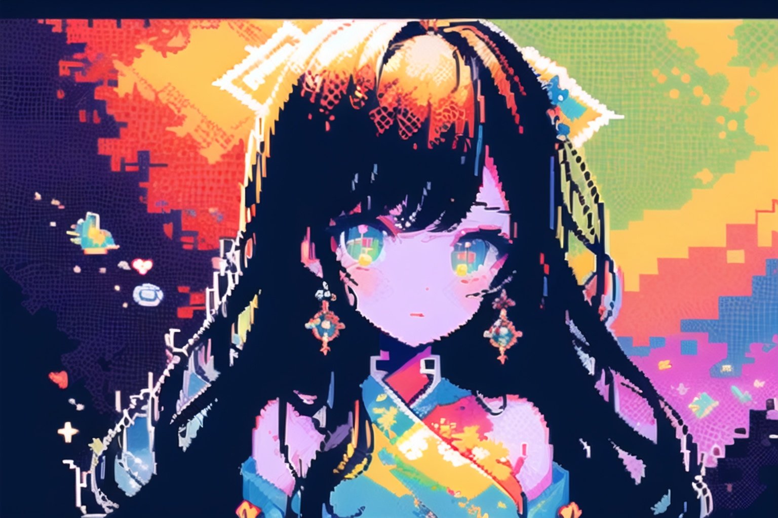 yhya no no no kagodeadanihi no karana video wallpaper, in the style of mystical portraits, kawaii art, eve ventrue, religious subjects, i can't believe how beautiful this is, aquirax uno, li-core,pixel art,像素