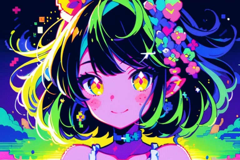 nintendo xsp party girl, in the style of shige's visual aesthetic style, luminous palette, kawacy, mosaic-like, clowncore, cute and colorful, musical academia,pixel art