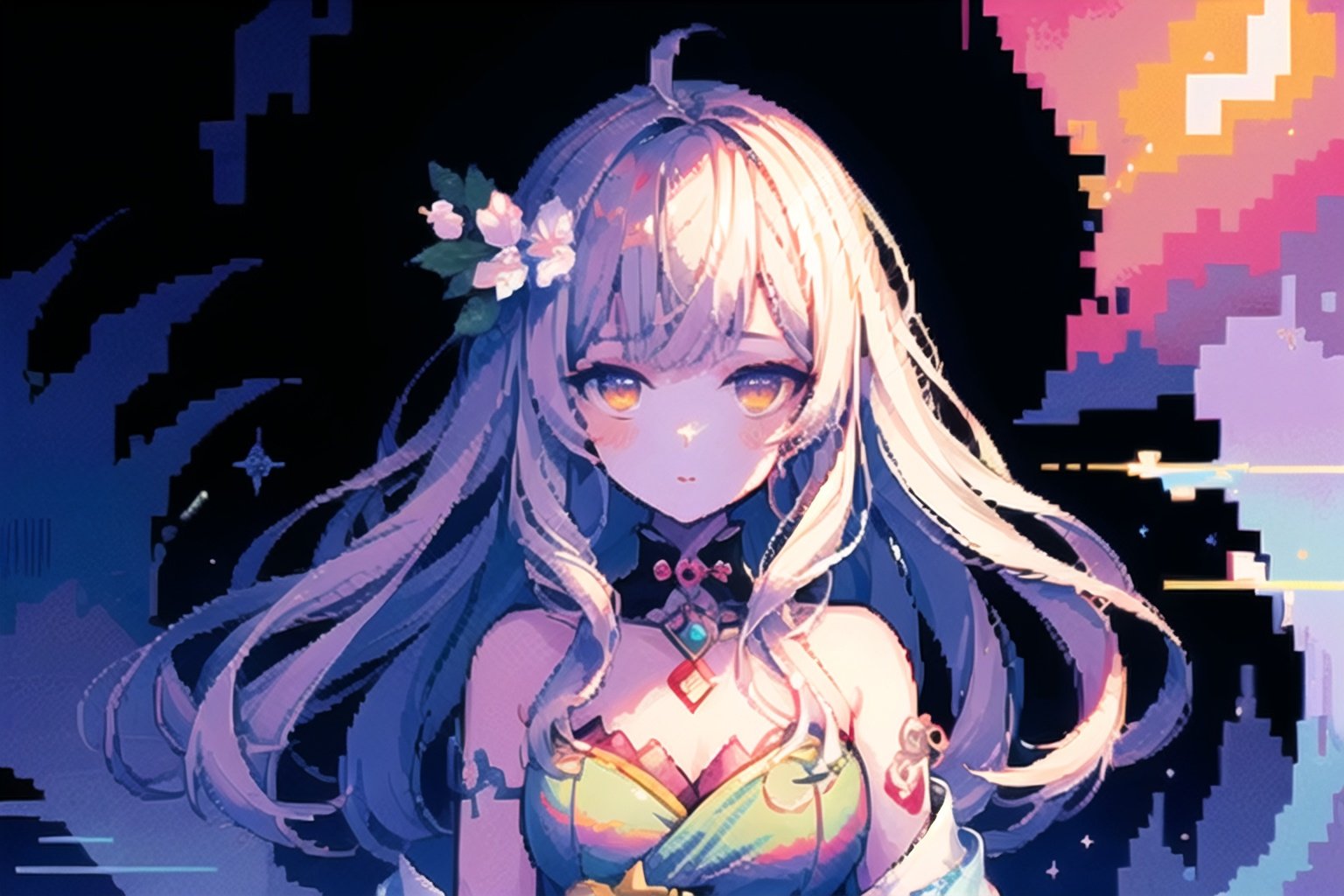 yhya no no no kagodeadanihi no karana video wallpaper, in the style of mystical portraits, kawaii art, eve ventrue, religious subjects, i can't believe how beautiful this is, aquirax uno, li-core,pixel art,像素