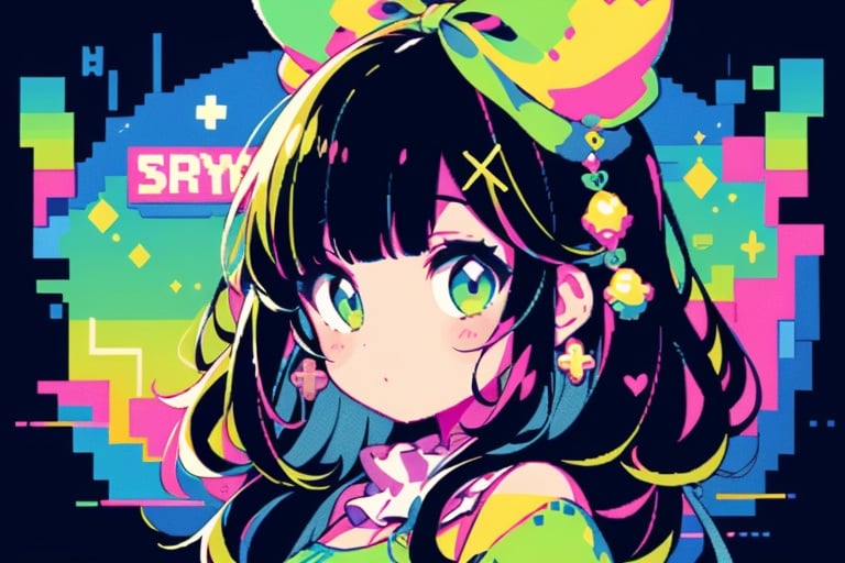 nintendo xsp party girl, in the style of shige's visual aesthetic style, luminous palette, kawacy, mosaic-like, clowncore, cute and colorful, musical academia,pixel art