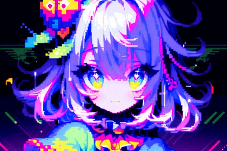 nintendo xsp party girl, in the style of shige's visual aesthetic style, luminous palette, kawacy, mosaic-like, clowncore, cute and colorful, musical academia,pixel art,像素