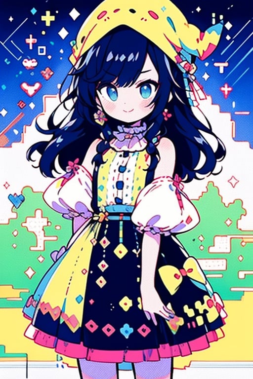 nintendo xsp party girl, in the style of shige's visual aesthetic style, luminous palette, kawacy, mosaic-like, clowncore, cute and colorful, musical academia,pixel art