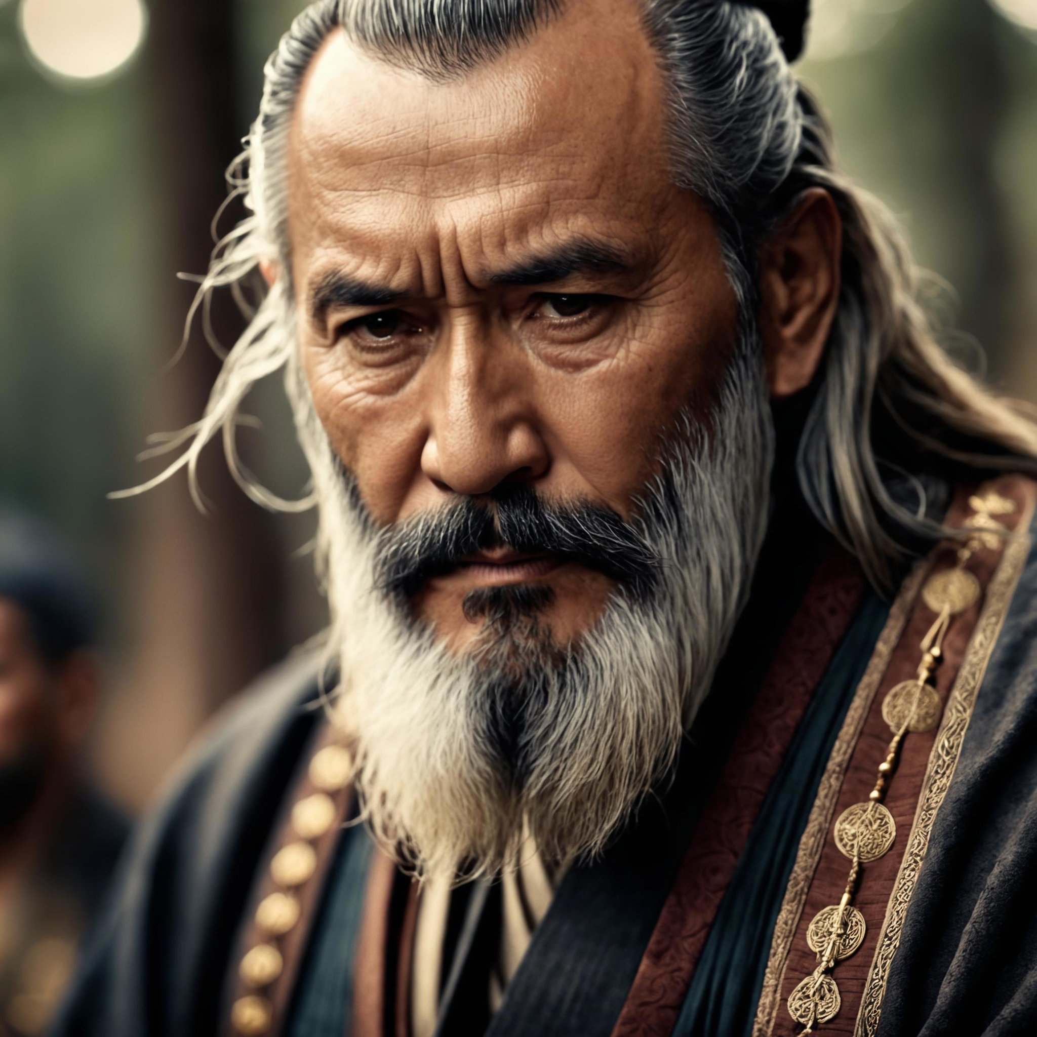 cinematic film still,  old man, sad, long beard, masterpiece, best quality, dynamic pos, ultra detailed, (samurai_clothing),  shallow depth of field, vignette, highly detailed, high budget, bokeh, cinemascope, moody, epic, gorgeous, film grain, grainy