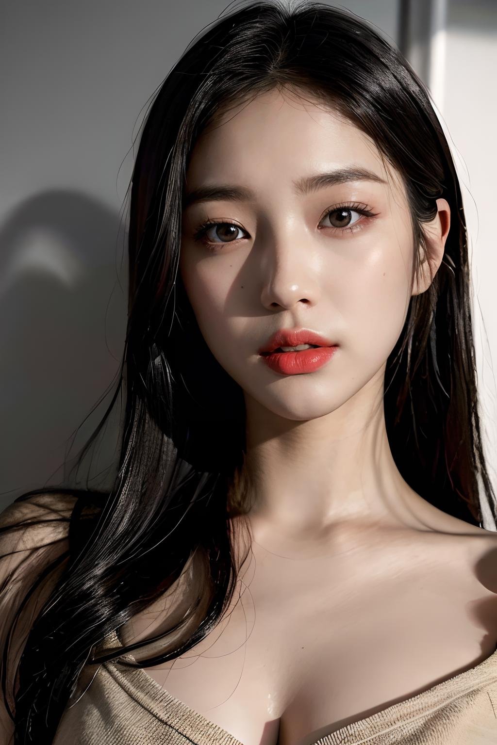 1girl,  solo,  korean,  korea,  korean girl,  cute,  lips,  red lips,  beautiful face and body,  (real human skin:1.1,  pores:1.1,  high detailed pores skin:1.2),  extremely detailed eyes and face,  perfect eyes,  detailed small vein skin,  bright eyes,  ((clear eyes:1.2)),  RAW,  (Masterpiece),  8k,  uhd,  raw photo,  Best quality,  Photo realistic,  (film grain:1.3),  (High quality shadow):1.4,  professional lighting,  (((cinematic light:1.3))),  ((realistic lighting))