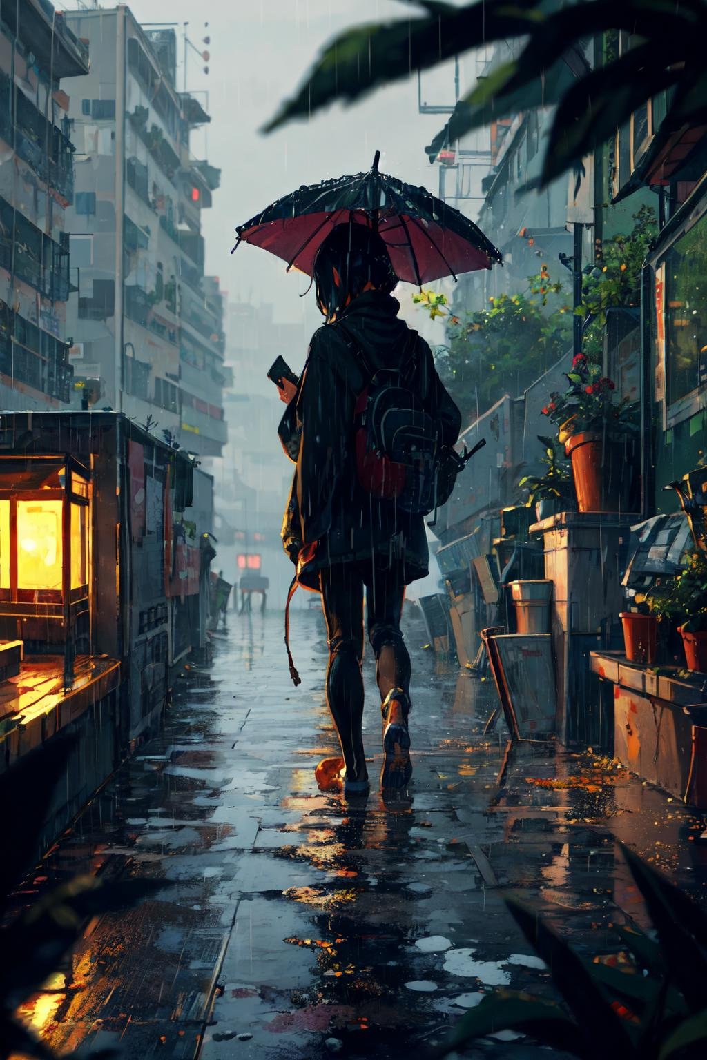 guweiz style, scenery, water, no human,rain , depth of field,blurry<lora:guweiz_style:1>