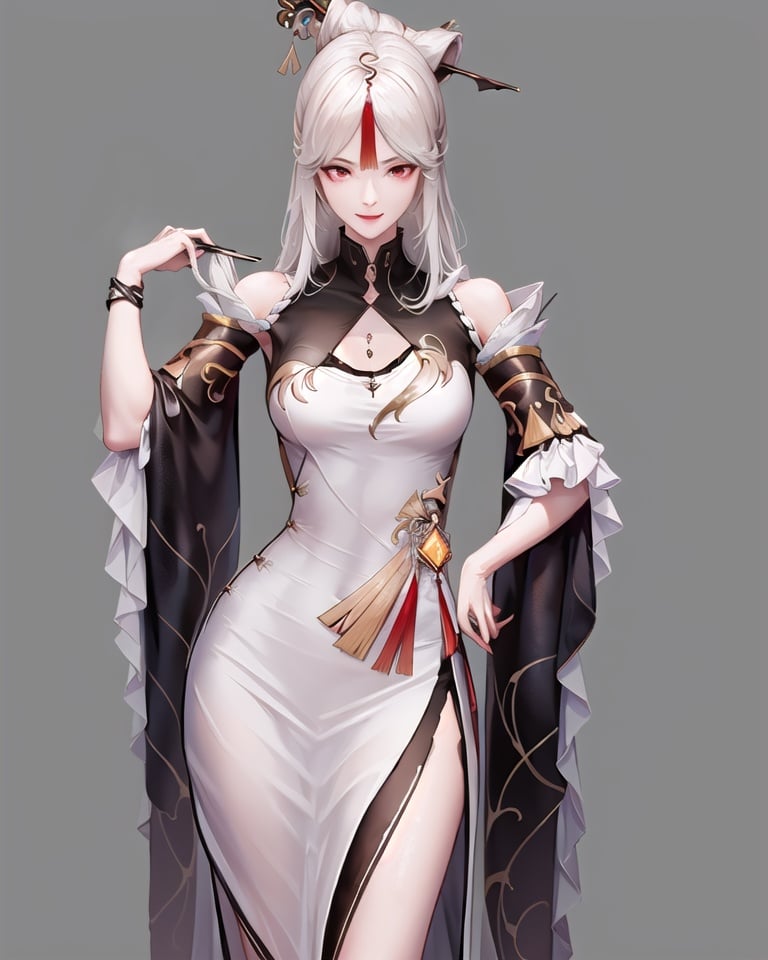 wuqimitu, mature female, 1girl, solo,,nguang,gray background, standing,