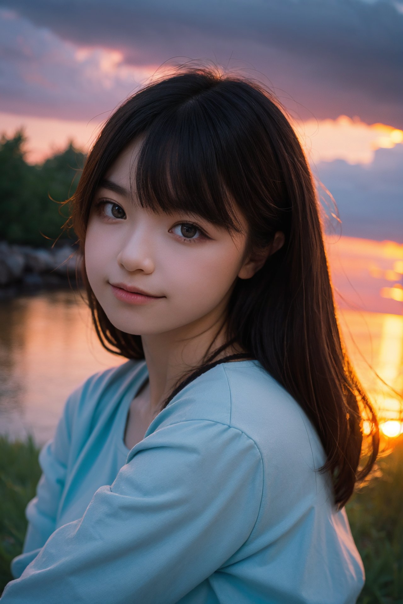 1Beautiful girl, highly detailed, High-definition raw color photos, professional photograpy, Realistic portrait, teenager, Outdoors, beautiful sunset,53yfp