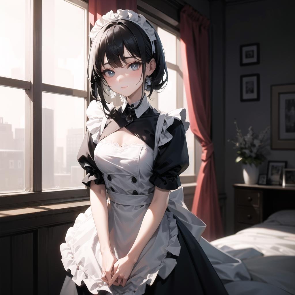 (masterpiece, sidelighting, finely detailed beautiful eyes: 1.2),Maid_Dress,inside,