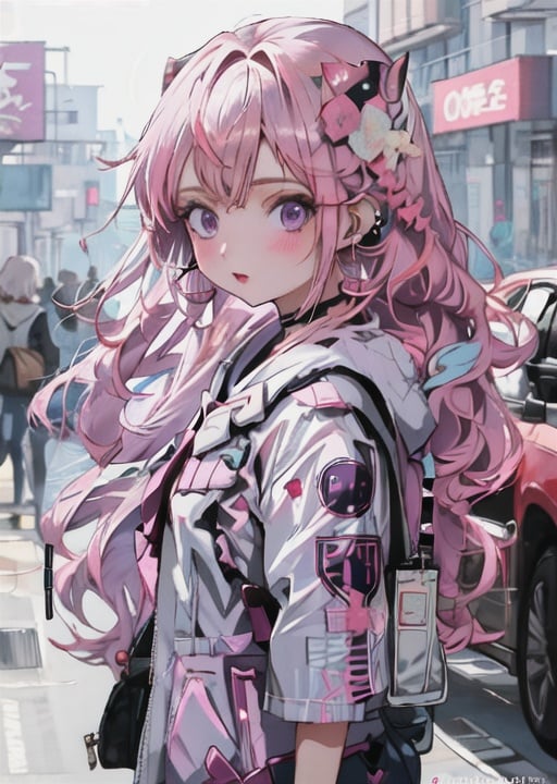 girl 1girl,  <lora:Harajukugirl:0.8>,harajukugirl,full body, pink hair, earrings, kawai \(purplrpouni\), upper body,