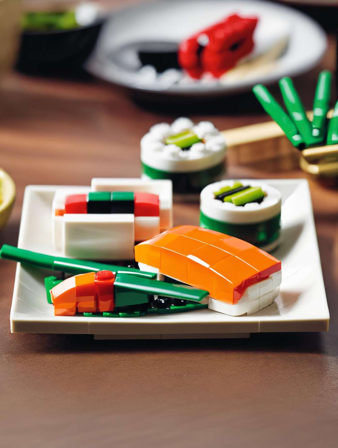 <lora:lego_v2.0_XL_32:1>LEGO Creator, a plate of sushi