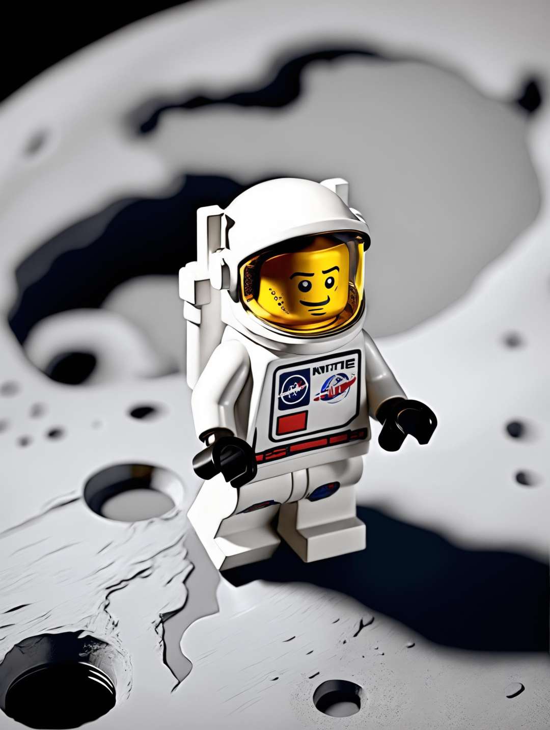<lora:lego_v2.0_XL_32:0.8>LEGO MiniFig, an astronaut on the moon