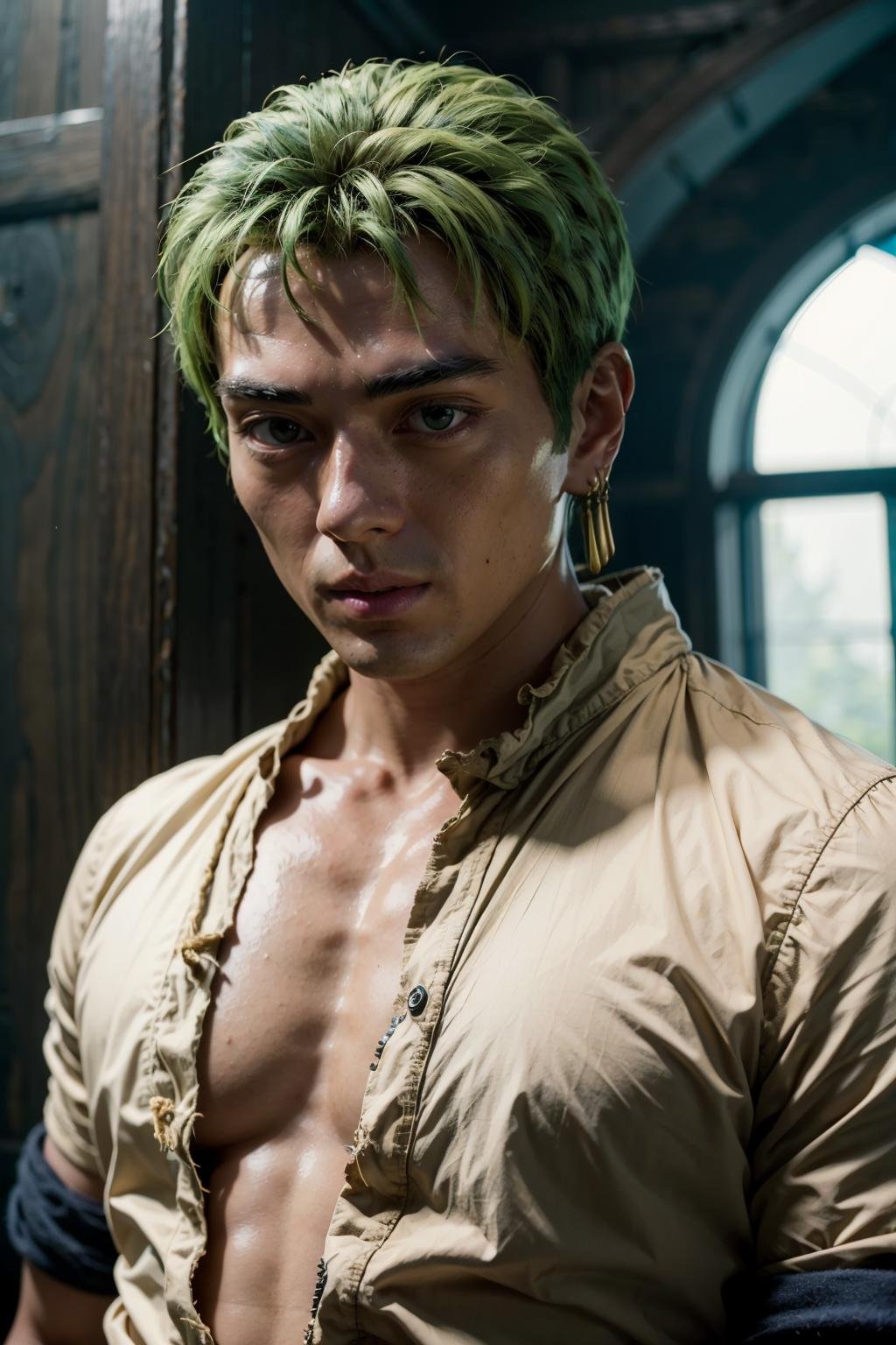 mackenyu, zoro, a man with green hair <lora:mackenyu:1>