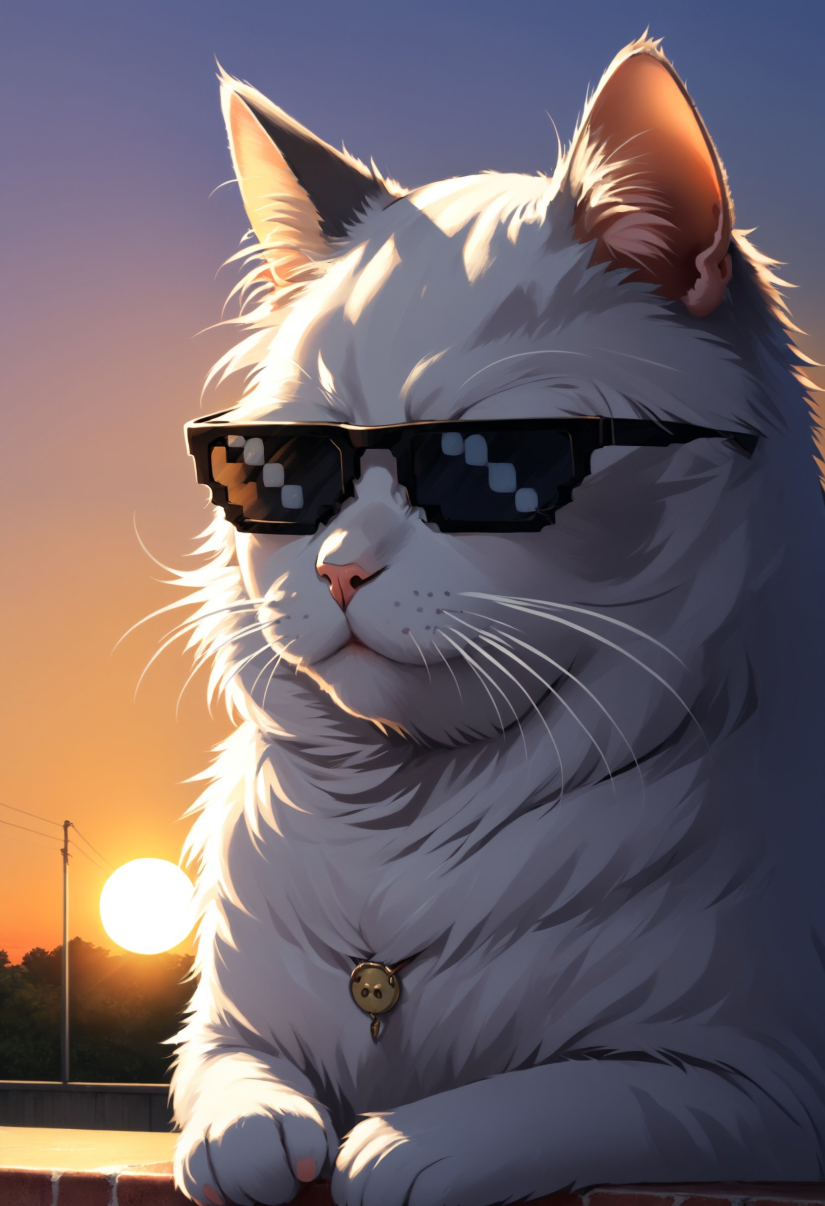 IncrsXLDealWithIt,sunglasses, anime, cat, watching mouse, afternoon, dusk, Bokeh, smug,