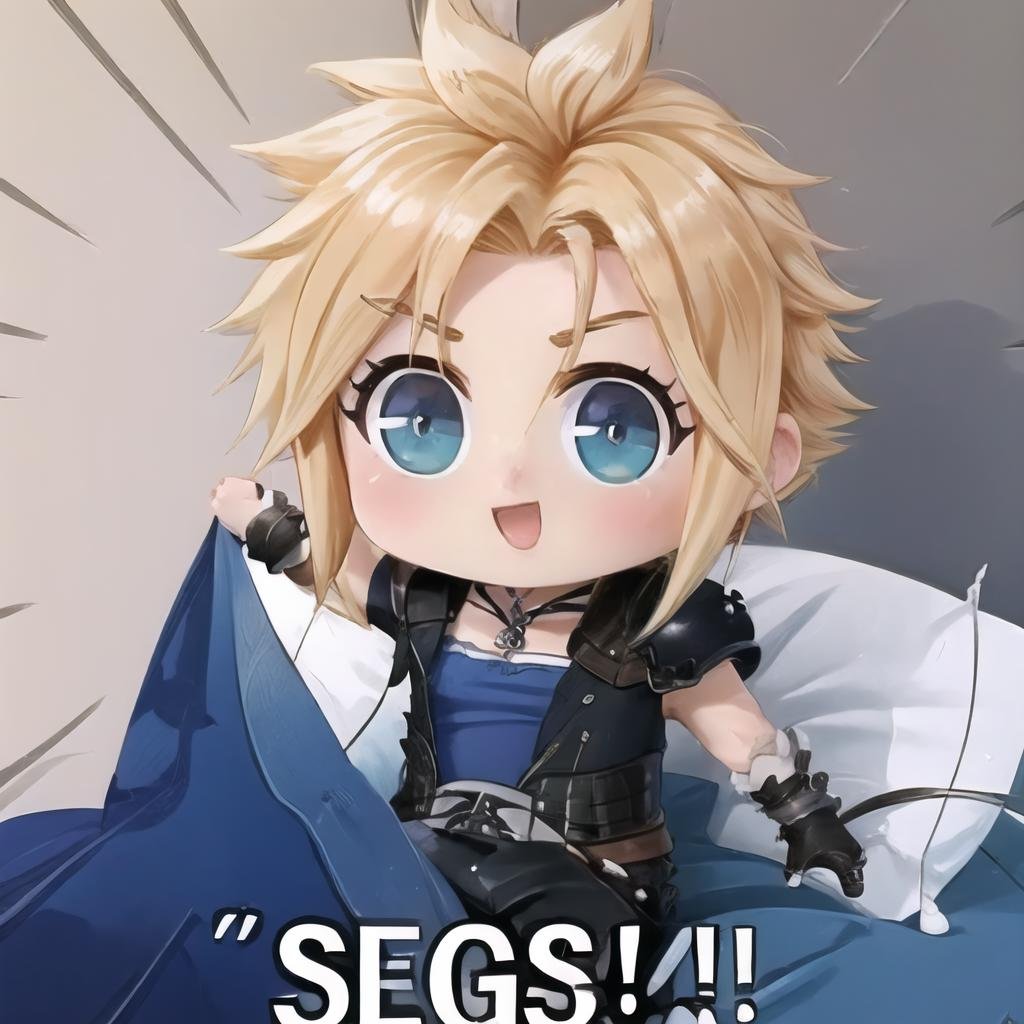 Highly detailed, High Quality, Masterpiece, beautiful, 1boy, Segs, english text, <lora:Segs-09:1>, cloud strife, <lora:Char_FF7Remake_CloudStrife:0.9>